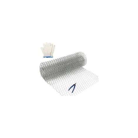 1 rouleau de grillage galvanisé léger pour la protection des travaux manuels et du jardin, avec coupe-fil et gants – 350 mm x 1 m.