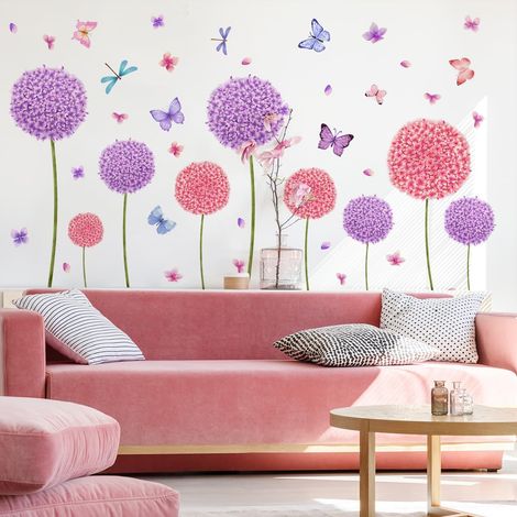 Stickers Muraux Pissenlit Coloré Autocollants Muraux Fleurs Autocollant Mural Pissenlits Papillon Sticker Mural Plantes pour Salons Chambres Bureaux Canapé Fond Décoration Murale De La Maison (1/5)