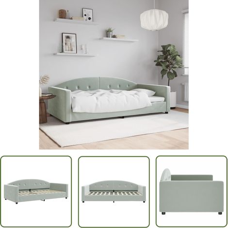 The Living Store Lit de repos sans matelas gris clair 100x200 cm velours - Lit Deux Places - Canapé Convertible - Lit Invité - Meuble Multifonctionnel - Literie (1/5)