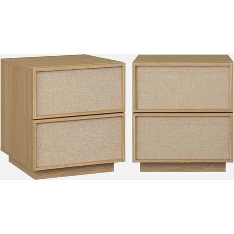 Mesita de noche efecto madera y tela con 2 cajones, set de 2 (1/5)