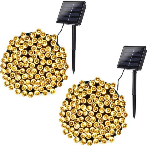 [2er-Set] Solar-Lichterkette für den Außenbereich, 22 m, 200 LEDs, 8 Modi, wasserdicht, Solar-LED-Lichterkette für Garten, Terrasse, Hof, Weihnachten, Hochzeit, Party (Warmweiß) (1/5)