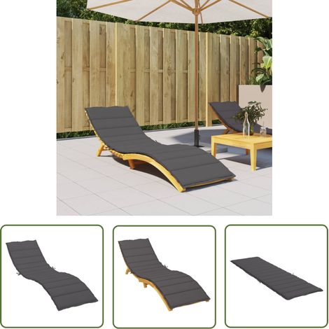 The Living Store Coussin de chaise longue anthracite 200x70x3 cm tissu oxford - Coussin De Chaise Longue - Coussin D'extérieur - Coussin Décoratif - Tissus Oxford - Coussin Imperméable (1/5)