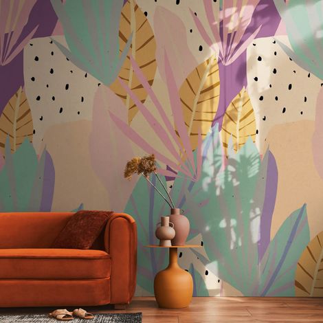 Sfondo fotografico Profhome 782082 Carta da parati TNT liscia con motivo grafico opaca beige lilla rosa turchese-pastello 1,59 m x 2,8 m