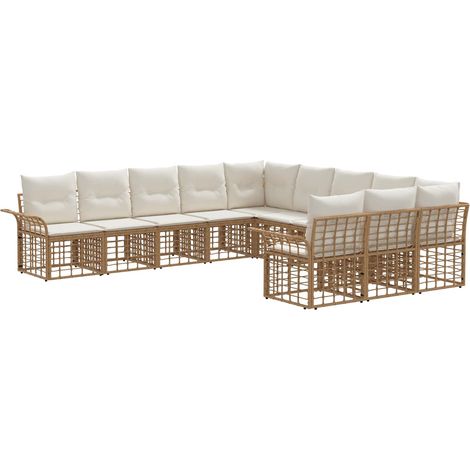 Set di divani da esterno 11 pcs Naturale e Bianco Crema vidaXL