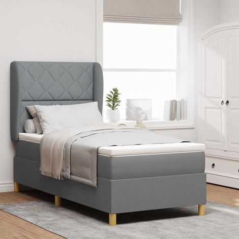 Teenpull – Boxspringbett mit Kopfteil Hellgrau 200 x 100 cm Stoff (1/5)