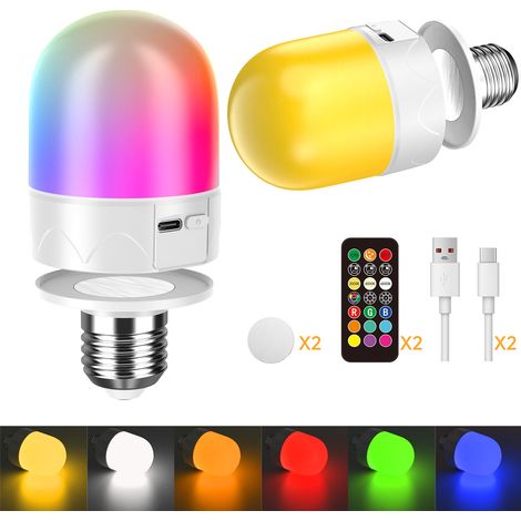 Lot de 2 ampoules rechargeables E27 avec télécommande et minuterie, ampoule magnétique, 3 températures de couleur, pour appliques murales (1/5)