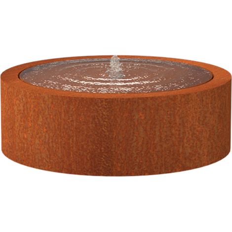 Adezz Wassertisch rund Corten-Stahl Rost Wasserspiel LED verschiedene Größen 120x40 cm