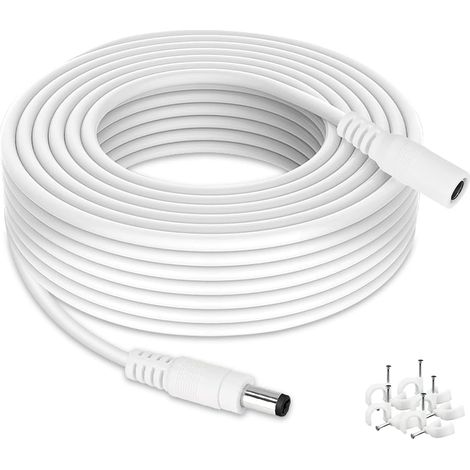 Câble d'Extension DC de 5 Mètres, Câble Durable 18AWG avec Prise 5,5 mm x 2,1 mm, Compatible avec Caméras CCTV, Routeurs, Bandes LED, Blanc (1/5)