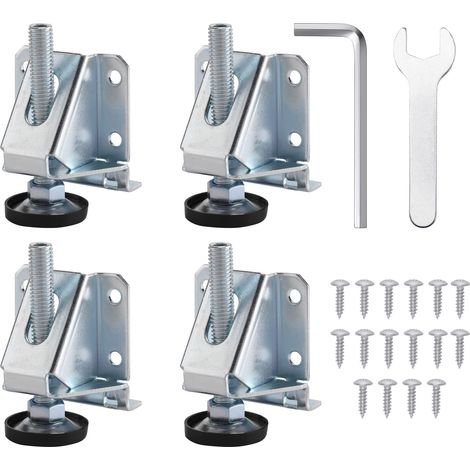 Lot de 4 pieds de meuble - 115 mm - Hauteur réglable - Charge lourde - M10 - Charge maximale : 600 kg - Pour meubles, armoires, canapé, tables, étagères (argent) (1/5)
