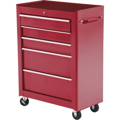 Chariot outils roulettes servante atelier acier 5 tiroirs verrouillable 2 clés, 61,5x33x82,5 cm, rouge (1/5)