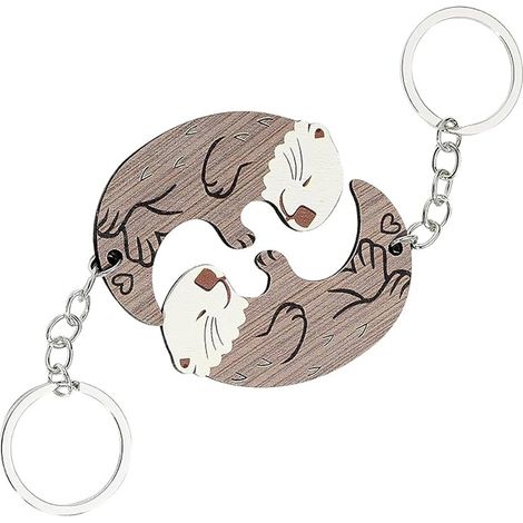 Lot de 2 porte-clés en bois en forme de loutre, paire assortie (1/5)