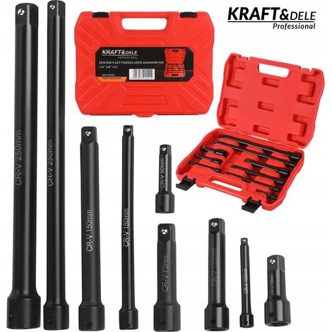 Juego de extensiones de impacto para destornilladores, 9 piezas, 1/4", 3/8" y 1/2", Kraft&Dele (1/5)