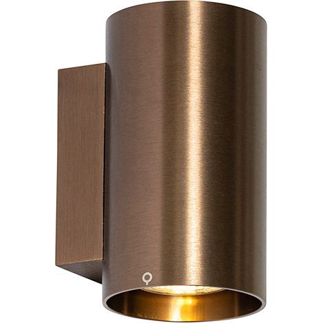 Applique murale ronde en aluminium bronze foncé 2 lumières – Dimmable avec douilles GU10 – 8cm long, 10cm large, 14,2cm haut (1/5)