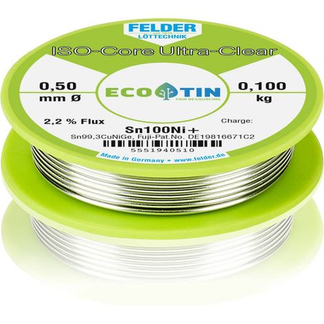 Felder ISO-Core Ultra-Clear Sn100Ni+ Étain à souder sans plomb bobine Sn99,3CuNiG 0.100 kg 0.5 mm
