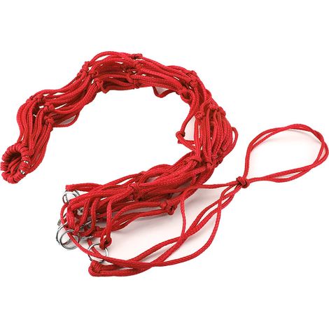 Filet à foin en nylon rouge M pour chevaux, avec crochet de suspension (1/5)