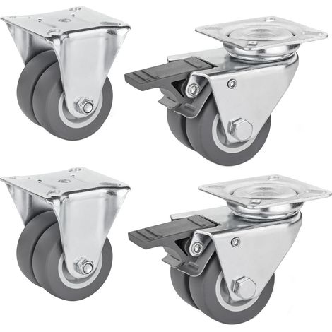 4er SET JUNKER Transportrollen Ø 50 mm (2x Bockrollen, 2x Lenkrollen mit Bremse)