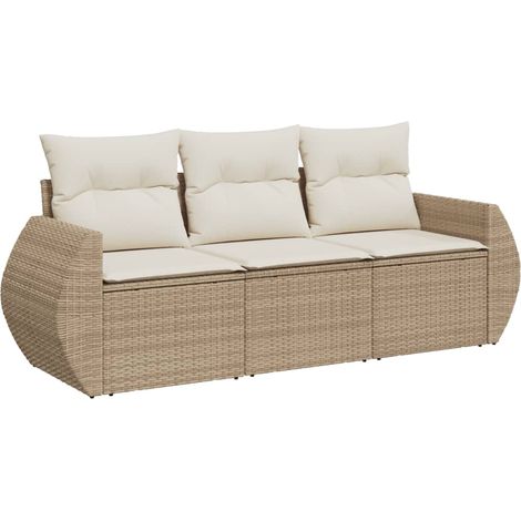 Salon de jardin avec coussins 3 pcs beige résine tressée (1/3)