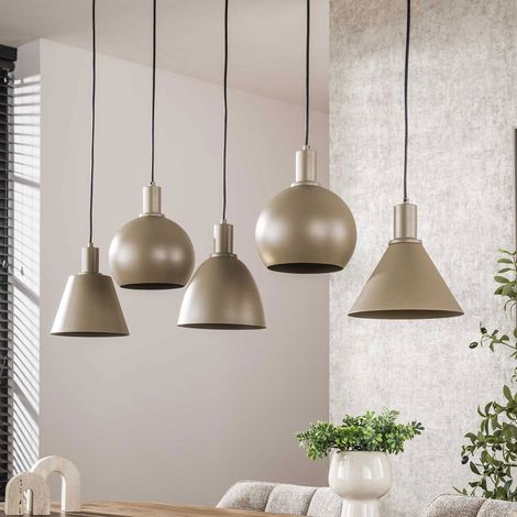 Suspension 5 lampes 118x20x150 cm en métal beige (1/5)