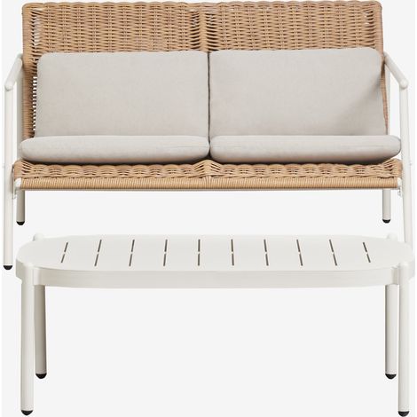 Ensemble de jardin avec canapé 2 places et table basse en aluminium et rotin synthétique Duroli SKLUM Blanc Gardenia