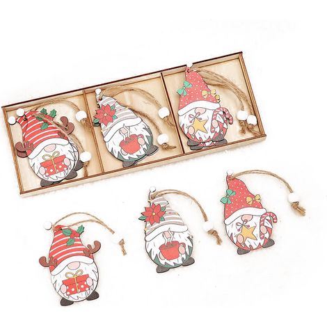 Set aus 9 hölzernen Weihnachtsdekorationen, dreiteiliges Ornament mit Darstellung eines Waldmannes, Weihnachtsbaumzubehör (Feiertage) (1/2)
