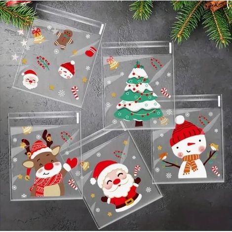 Lot de 50 sachets à bonbons - Pour Noël, biscuits et friandises - Sacs cadeaux de fête