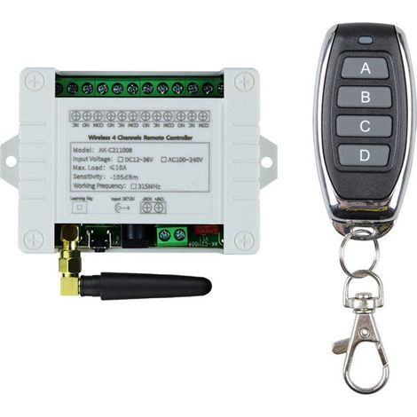 12 V 24 V 36 V 10 A 433 MHz 4 Canaux Relais Sans Fil RF Télécommande Commutateur Récepteur + Émetteur 4CH, 1 Récepteur 1 Télécommande (1/2)