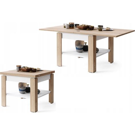Dusine – Table basse extensible 65-130 cm – Mélaminé blanc – Hauteur 53-55 cm – Design moderne pour salons (1/4)