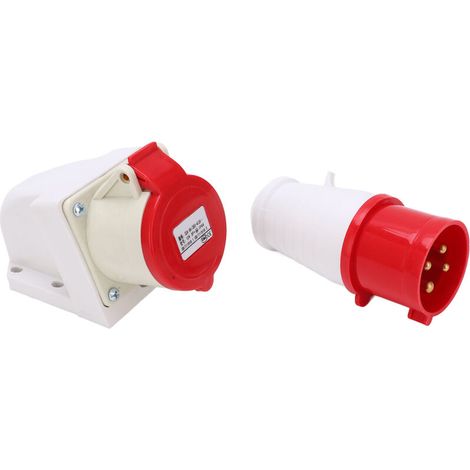 Prise Industrielle 380V-415V 32A 4 Broches IP44 Étanche pour Chantiers - Montage en Saillie