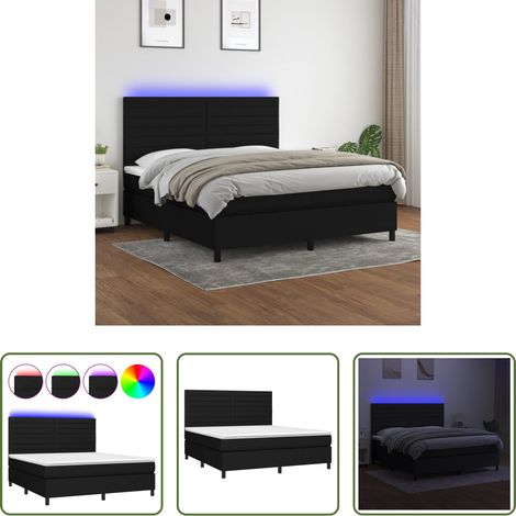 vidaXL LED-Streifen - Boxspringbett mit Matratze & LED Schwarz 180x200 cm Stoff (1/5)