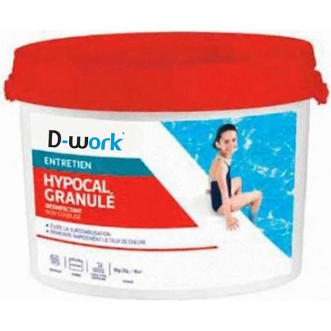 Hypocal Granulé pour Piscine 5 kg - Traitement Chlore et pH - Eau Claire et Saine - D-Work