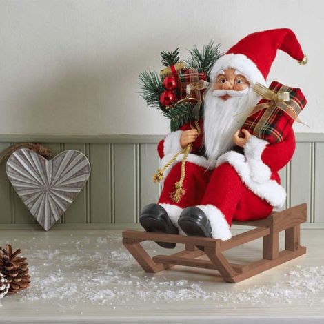 30cm Red and White Traditional Santa on Sleigh Christmas Decoration (1/4)