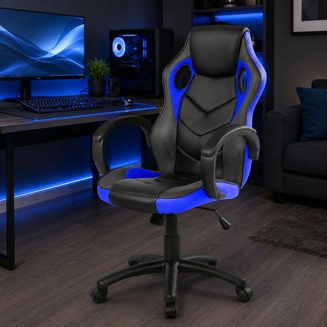 Sedia con ruote Urbana, Poltrona da gaming adulto, Sedia da scrivania, 66x61h104/114 cm, Nero e Blu (1/4)