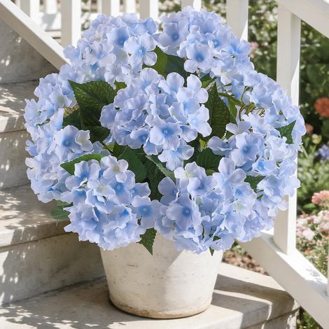 Bouquet de fleurs artificielles d'hortensia en soie avec tiges pour vase de table, centre de table, fête de mariage, décoration extérieure (bleu, 1 pièce) (1/5)