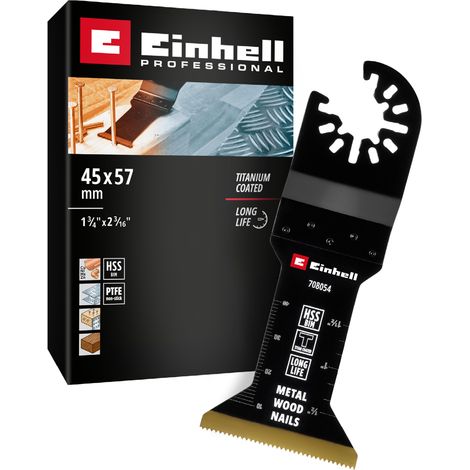 Original Einhell Bi-Metall Tauchsägeblatt titanbeschichtet (45 mm Breite, 57 mm Eintauchtiefe, PTFE-Finishing, Metallverzahnung, Schnellwechselfunktion) (1/5)