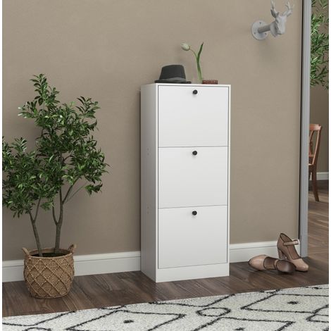 meuble rangement chaussures compact 47x28x115 blanc OKMYHOME (1/5)
