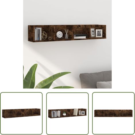 The Living Store Étagère murale à CD Chêne fumé 100x18x18 cm Bois d'ingénierie - Etagere Murale - Étagère Cd - Étagère Flotante - Bibliothèque Murale - Rangement Cd Dvd (1/5)