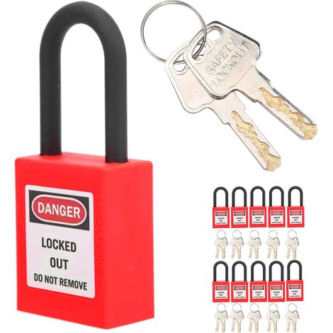 Cadenas de Verrouillage en Métal Rouge, 10 Cadenas de Sécurité avec 20 Clés, pour Garage Atelier Usine Intérieur Extérieur (1/5)
