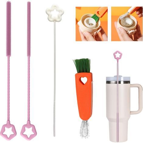 Spazzolino in silicone per la pulizia delle cannucce, diametri 6 mm + 9 mm + 3 mm, spazzolino riutilizzabile, manico antiscivolo, spazzolino multifunzionale 3 in 1, per cannucce in vetro, acciaio inos (1/5)