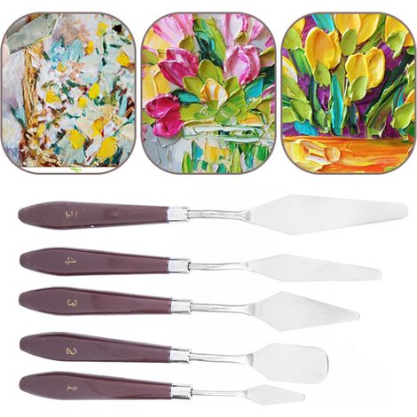 5 pièces couteaux à palette en acier inoxydable pour peinture à l'huile ou acrylique (1/3)