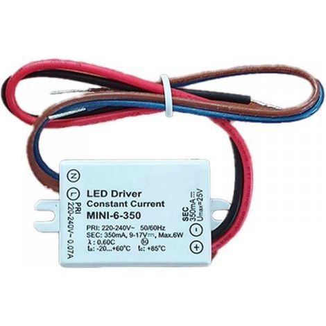 Mini Led Driver IP65 Corrente Costante 350mA 9V-17VDC 6W 48X38X21mm