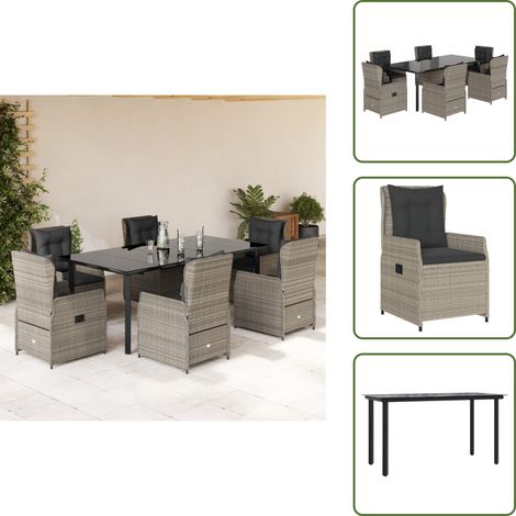 Cojines para sillas - vidaXL Set comedor jardín 7 pzas y cojines ratán sintético gris claro - Ratán sintético