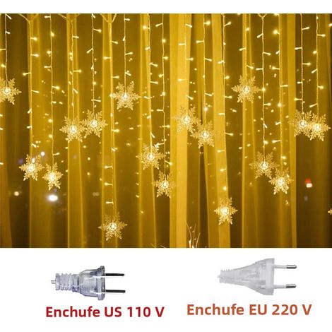 (Lumière chaude 220V) Guirlande lumineuse de Noël LED de 3,5 mètres avec flocons de neige, feuilles, rideaux et couronnes étanche. (1/4)