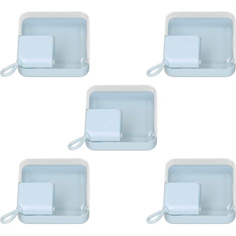 Lot de 5 boîtes carrées transparentes pour éponges à maquillage, étui à suspendre portable pour éponges cosmétiques, bleu (1/5)