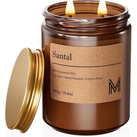 Duftkerze Santal im Glas 550g  Sojawachs  110h Brenndauer  2-Docht