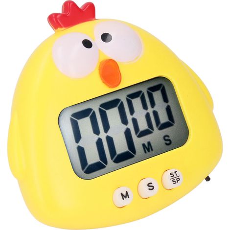 Minuteur de cuisine numérique avec compte à rebours, sons d'animaux et alertes lumineuses, utilisation facile et support pour apprendre à cuisiner. Poussin jaune. (1/5)