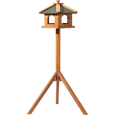 Toboli Vogelfutterhaus 115 cm mit Dreifuß, Vogelhaus aus Holz, wetterfestes Vogelfutterhäuschen mit Ständer, Futterhäuschen für Vögel