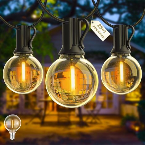 Guirlande Guinguette LED 15M, Guirlande LED Exterieur avec 25 +1 G40 Ampoules, IP45 Imperméable Extérieur Intérieur Guirlande Lumineuse Exterieur pour Jardin Patio Café - Blanc Chaud (1/5)