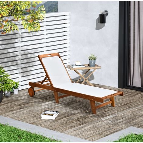 Tumbona 198x55x88,5 cm de madera natural y blanco con respaldo regulable – MEUBLIV (1/5)