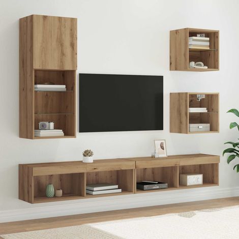 vidaXL Unità a muro per TV con LED 5 pcs Rovere artigianale