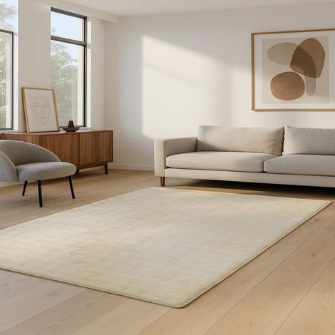 Tapis en laine AstroAura - Tapis en laine - 180x120cm, Rectangular - 100% Laine vierge - Tufté main - Crème (1/5)